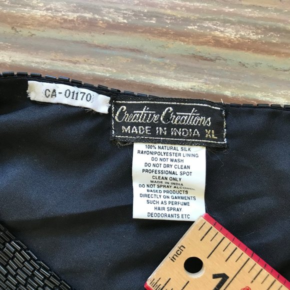 Creative Creations Silk Fully Hand Beaded Jacket Top Black & Gold Ornate Sequin - Picture 5 of 6